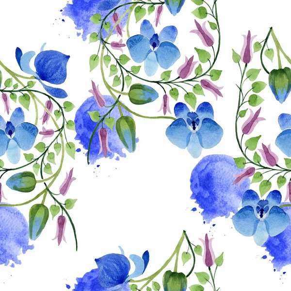Ornement Fleurs Bleues Fleur Botanique Florale Modèle Fond Sans Couture — Photo