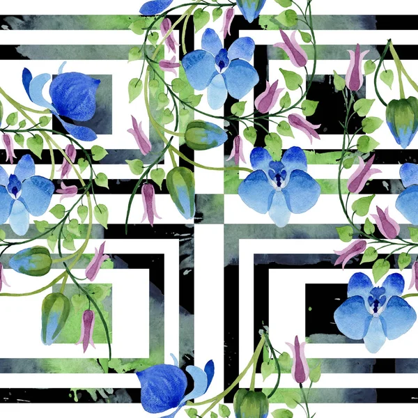 Mavi çiçek süsleme. Botanik çiçek. Sorunsuz arka plan deseni. Kumaş duvar kağıdı yazdırma doku. Arka plan, doku, sarıcı desen, çerçeve veya kenarlık için Aquarelle kır çiçeği.