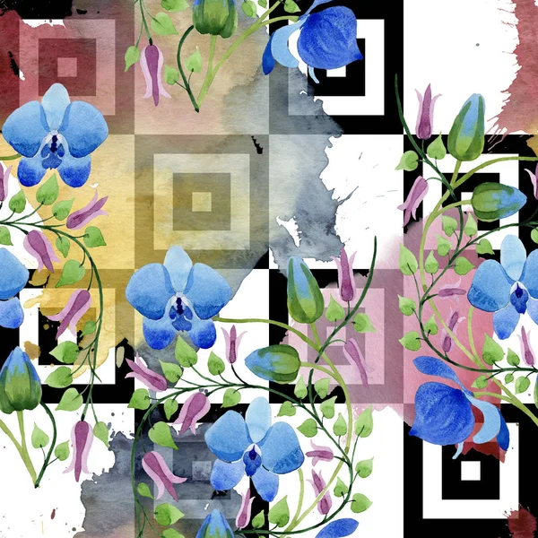 Mavi Çiçek Süsleme Botanik Çiçek Sorunsuz Arka Plan Deseni Kumaş — Stok fotoğraf