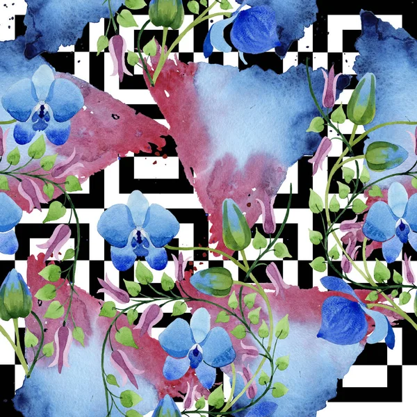 Ornament Niebieskie Kwiaty Botaniczny Kwiat Kwiatowy Bezszwowe Tło Wzór Tkanina — Zdjęcie stockowe