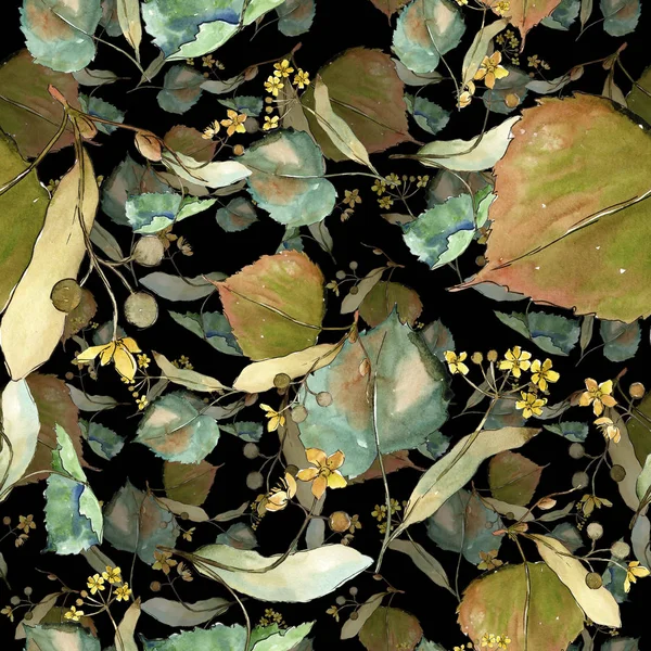 Linden suluboya tarzında bırakır. Sorunsuz arka plan deseni. Kumaş duvar kağıdı yazdırma doku. Aquarelle yaprak için arka plan, doku, sarıcı desen, çerçeve veya kenarlık.