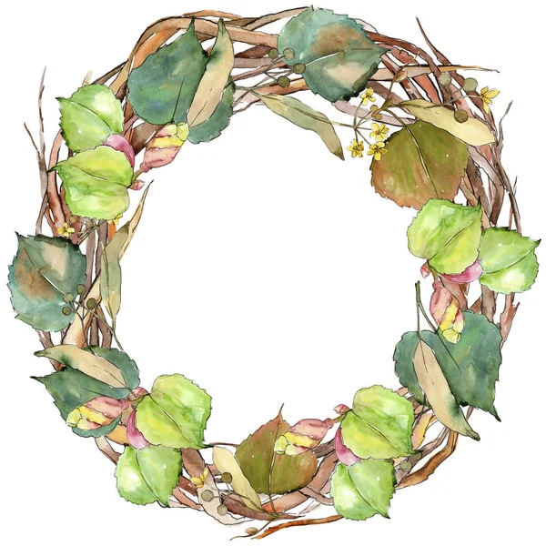 Linden Leaves Watercolor Style Frame Border Ornament Square Aquarelle Leaf — Stock Photo, Image
