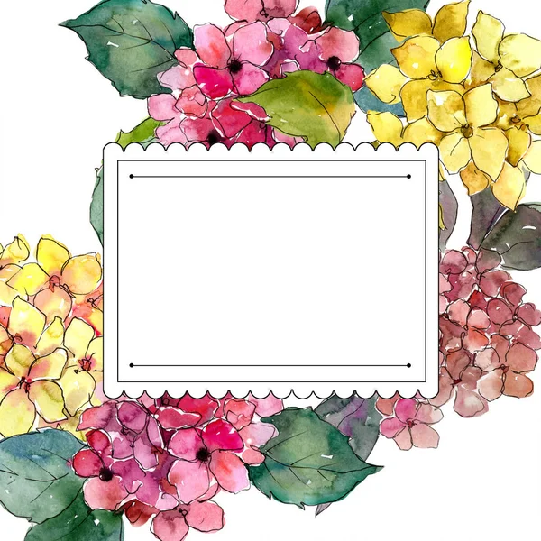 Colorful Hydrangeas Flower Watercolor Style Frame Border Ornament Square Full — Stock Photo, Image