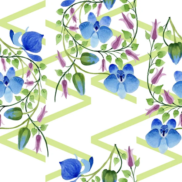 Ornament Niebieskie Kwiaty Botaniczny Kwiat Kwiatowy Bezszwowe Tło Wzór Tkanina — Zdjęcie stockowe