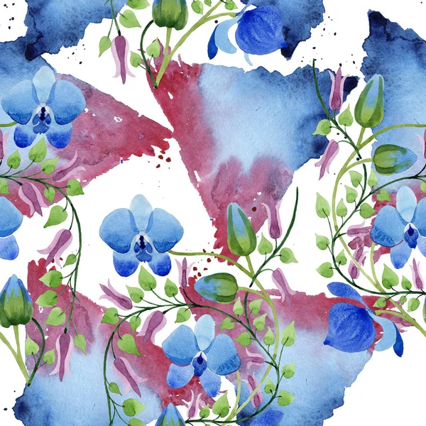 Ornament Blue Flowers Floral Botanical Flower Seamless Background Pattern Fabric — Stock Photo, Image