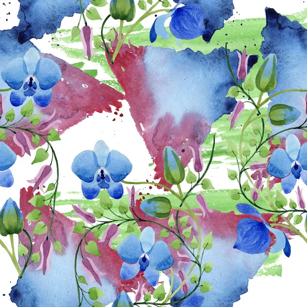 Ornament Blue Flowers Floral Botanical Flower Seamless Background Pattern Fabric — Stock Photo, Image