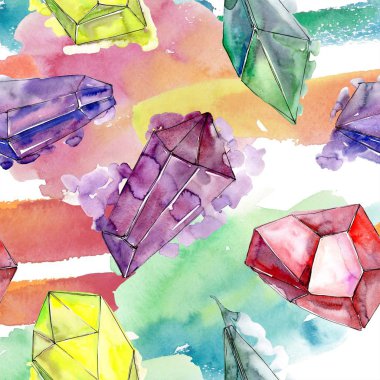 Renkli elmas taş takı mineral. Sorunsuz arka plan deseni. Kumaş duvar kağıdı yazdırma doku. Geometrik kuvars çokgen kristal taş mozaik şekil Ametist mücevher.