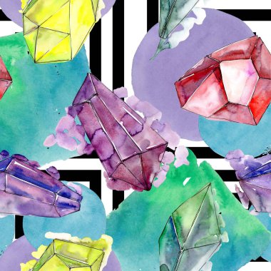 Renkli elmas taş takı mineral. Sorunsuz arka plan deseni. Kumaş duvar kağıdı yazdırma doku. Geometrik kuvars çokgen kristal taş mozaik şekil Ametist mücevher.