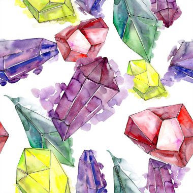 Renkli elmas taş takı mineral. Sorunsuz arka plan deseni. Kumaş duvar kağıdı yazdırma doku. Geometrik kuvars çokgen kristal taş mozaik şekil Ametist mücevher.