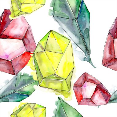 Renkli elmas taş takı mineral. Sorunsuz arka plan deseni. Kumaş duvar kağıdı yazdırma doku. Geometrik kuvars çokgen kristal taş mozaik şekil Ametist mücevher.