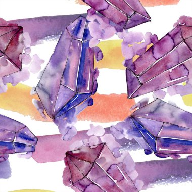 Renkli elmas taş takı mineral. Sorunsuz arka plan deseni. Kumaş duvar kağıdı yazdırma doku. Geometrik kuvars çokgen kristal taş mozaik şekil Ametist mücevher.