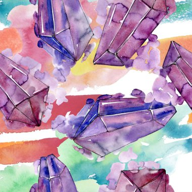 Renkli elmas taş takı mineral. Sorunsuz arka plan deseni. Kumaş duvar kağıdı yazdırma doku. Geometrik kuvars çokgen kristal taş mozaik şekil Ametist mücevher.