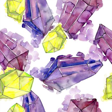 Renkli elmas taş takı mineral. Sorunsuz arka plan deseni. Kumaş duvar kağıdı yazdırma doku. Geometrik kuvars çokgen kristal taş mozaik şekil Ametist mücevher.