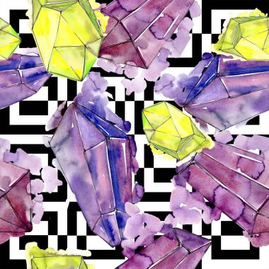 Renkli elmas taş takı mineral. Sorunsuz arka plan deseni. Kumaş duvar kağıdı yazdırma doku. Geometrik kuvars çokgen kristal taş mozaik şekil Ametist mücevher.