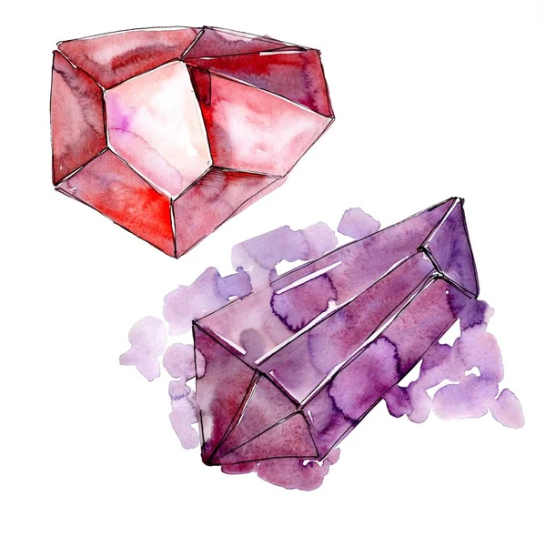 红色和紫色钻石岩石首饰矿物 独立的插图元素 几何石英多边形水晶石马赛克形状紫水晶宝石 — 图库照片