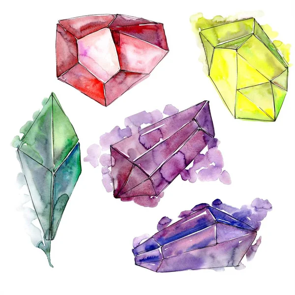 Pedra Diamante Colorido Jóias Mineral Isolado Elemento Ilustração Quartzo Geométrico — Fotografia de Stock