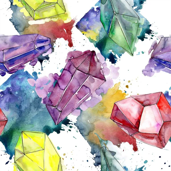 Renkli elmas taş takı mineral. Sorunsuz arka plan deseni. Kumaş duvar kağıdı yazdırma doku. Geometrik kuvars çokgen kristal taş mozaik şekil Ametist mücevher.