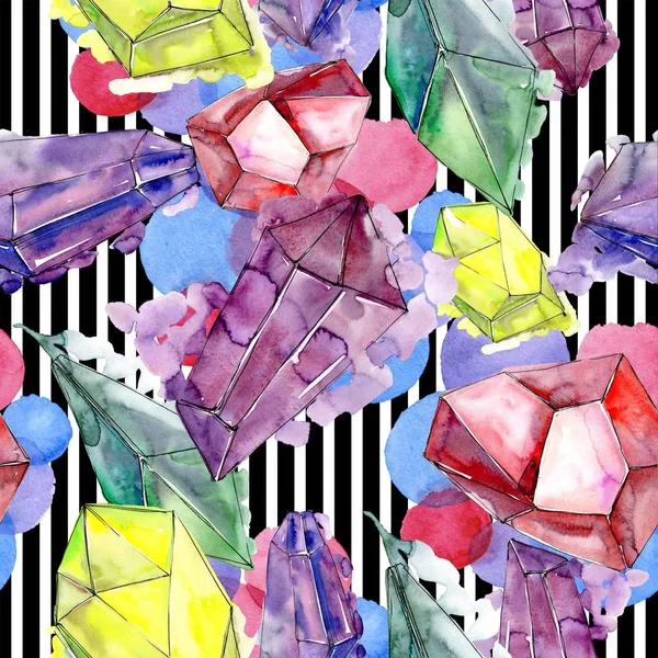 Renkli elmas taş takı mineral. Sorunsuz arka plan deseni. Kumaş duvar kağıdı yazdırma doku. Geometrik kuvars çokgen kristal taş mozaik şekil Ametist mücevher.