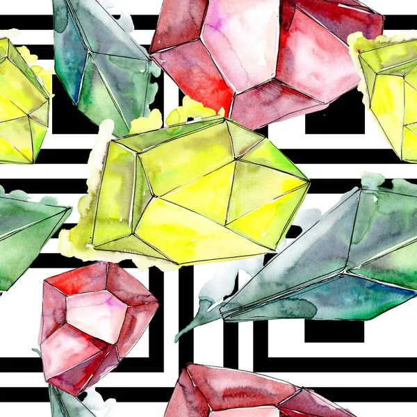 Colorful diamond rock jewelry mineral. Seamless background pattern. Fabric wallpaper print texture. Geometric quartz polygon crystal stone mosaic shape amethyst gem.