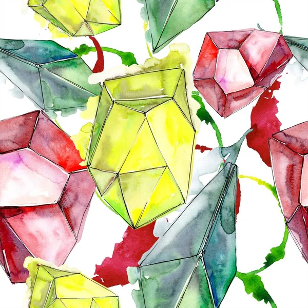 Renkli elmas taş takı mineral. Sorunsuz arka plan deseni. Kumaş duvar kağıdı yazdırma doku. Geometrik kuvars çokgen kristal taş mozaik şekil Ametist mücevher.