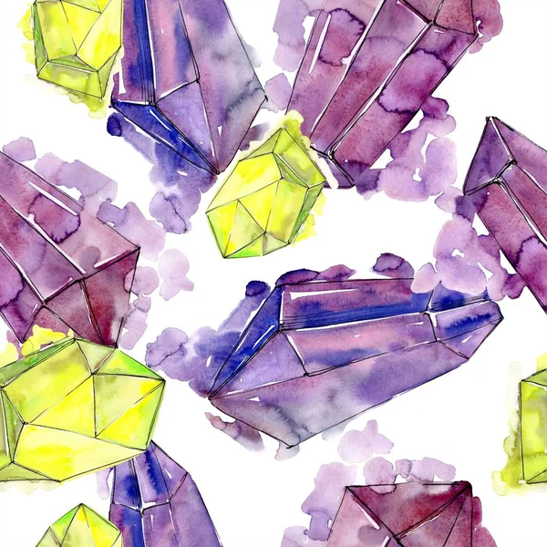 Renkli elmas taş takı mineral. Sorunsuz arka plan deseni. Kumaş duvar kağıdı yazdırma doku. Geometrik kuvars çokgen kristal taş mozaik şekil Ametist mücevher.