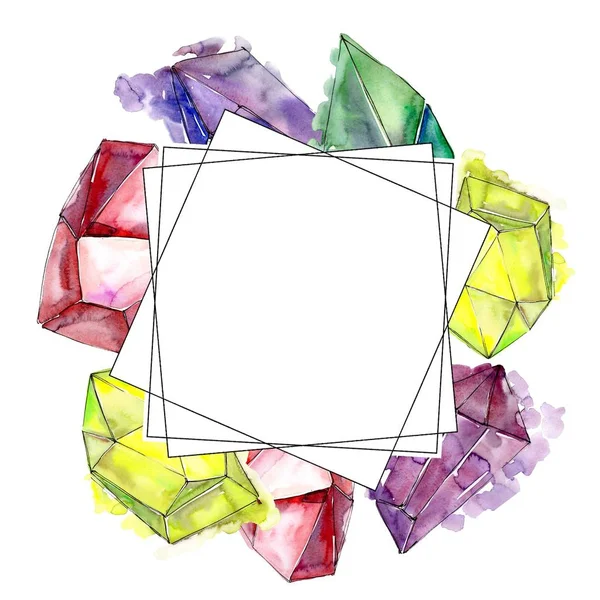 Farbenfroher Diamantsteinschmuck Aus Mineral Rahmen Bordüre Ornament Quadrat Geometrische Quarz — Stockfoto