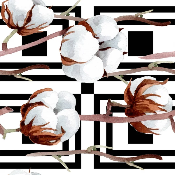 Yumuşak beyaz pamuklu. Botanik çiçek. Sorunsuz arka plan deseni. Kumaş duvar kağıdı yazdırma doku. Arka plan, doku, sarıcı desen, çerçeve veya kenarlık için Aquarelle kır çiçeği.