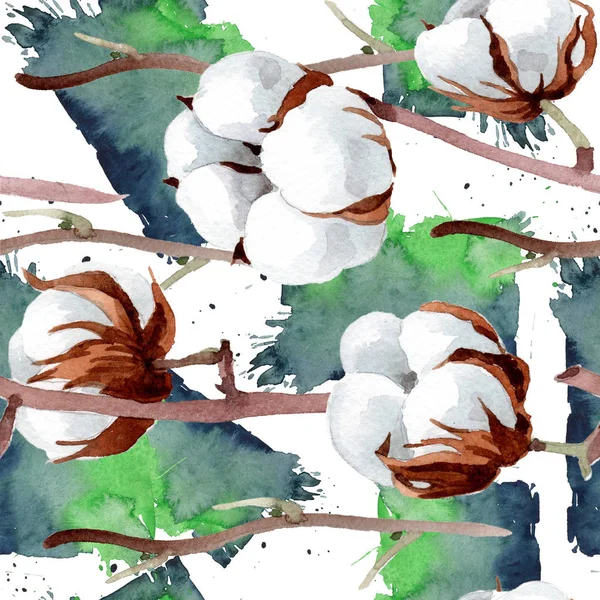 柔软的白棉 花卉植物花 无缝的背景图案 织物墙纸打印纹理 包装图案 框架或边框的水彩画野花 — 图库照片