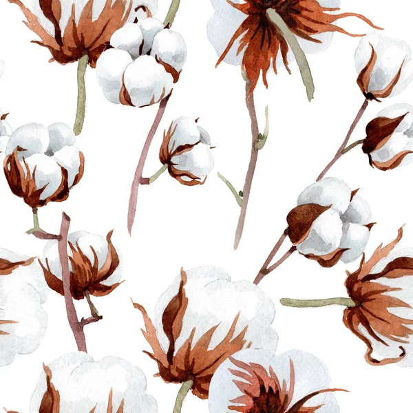 Algodón Blanco Suave Flor Botánica Floral Patrón Fondo Sin Costuras — Foto de Stock