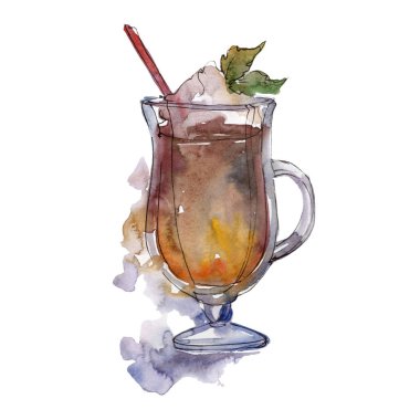 Bar parti kokteyl içki. İzole illüstrasyon öğesi. Gece kulübü izole simgesi kroki çizim. Aquarelle kokteyl içki resimde arka plan, doku, sarıcı desen, çerçeve veya kenarlık için.
