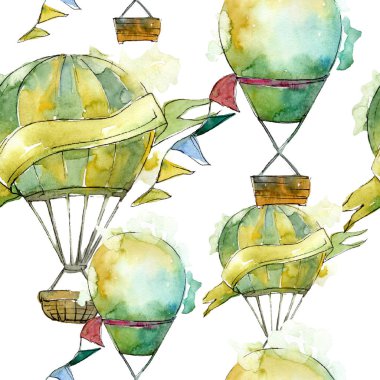 Sıcak hava balonları arka plan fly hava taşıma illüstrasyon. Sorunsuz arka plan deseni. Kumaş duvar kağıdı yazdırma doku.