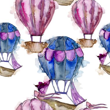 Sıcak hava balonları arka plan fly hava taşıma illüstrasyon. Sorunsuz arka plan deseni. Kumaş duvar kağıdı yazdırma doku.