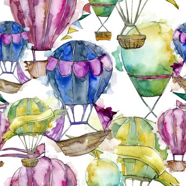 Sıcak hava balonları arka plan fly hava taşıma illüstrasyon. Sorunsuz arka plan deseni. Kumaş duvar kağıdı yazdırma doku.