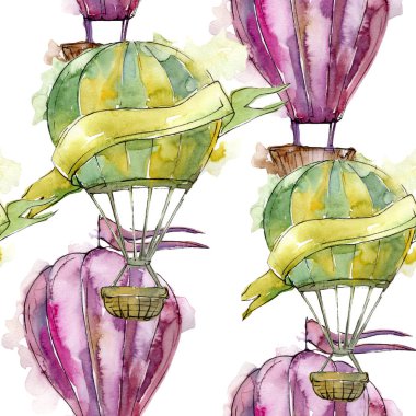 Sıcak hava balonları arka plan fly hava taşıma illüstrasyon. Sorunsuz arka plan deseni. Kumaş duvar kağıdı yazdırma doku.