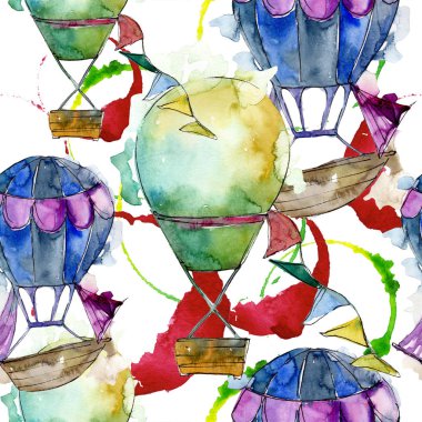 Sıcak hava balonları arka plan fly hava taşıma illüstrasyon. Sorunsuz arka plan deseni. Kumaş duvar kağıdı yazdırma doku.