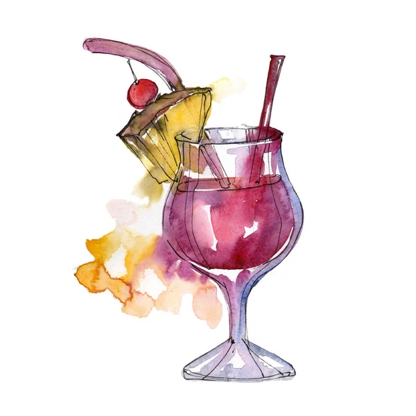 Różowy Bar Koktajl Napój Party Element Ilustracja Białym Tle Aquarelle — Zdjęcie stockowe