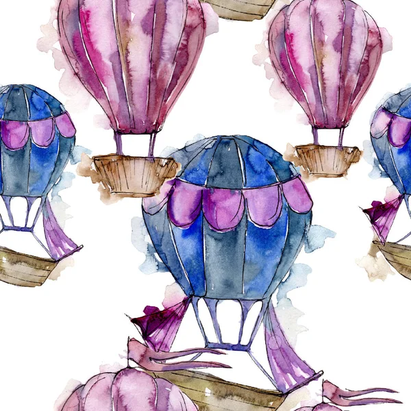 Sıcak hava balonları arka plan fly hava taşıma illüstrasyon. Sorunsuz arka plan deseni. Kumaş duvar kağıdı yazdırma doku.