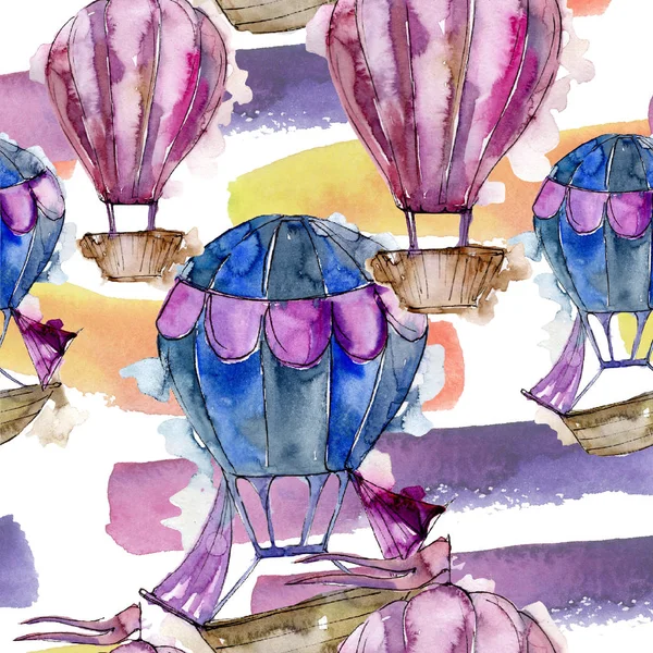 Sıcak hava balonları arka plan fly hava taşıma illüstrasyon. Sorunsuz arka plan deseni. Kumaş duvar kağıdı yazdırma doku.