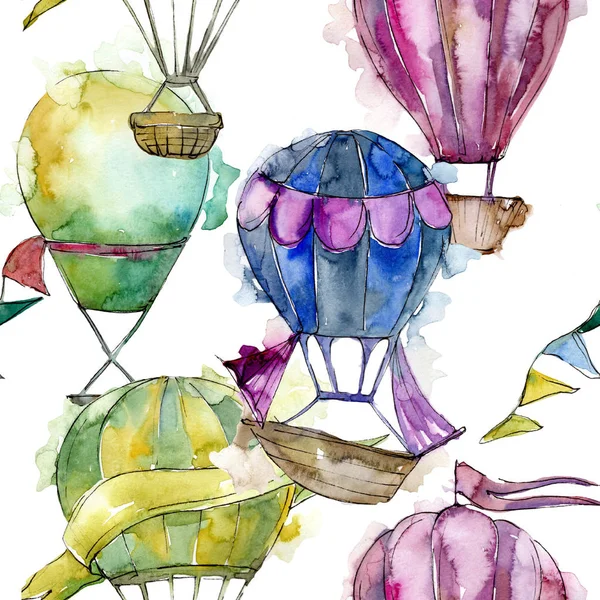 Sıcak hava balonları arka plan fly hava taşıma illüstrasyon. Sorunsuz arka plan deseni. Kumaş duvar kağıdı yazdırma doku.