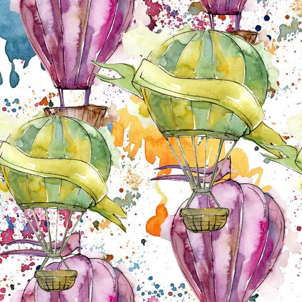 Sıcak hava balonları arka plan fly hava taşıma illüstrasyon. Sorunsuz arka plan deseni. Kumaş duvar kağıdı yazdırma doku.