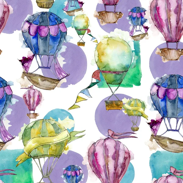 Sıcak hava balonları arka plan fly hava taşıma illüstrasyon. Sorunsuz arka plan deseni. Kumaş duvar kağıdı yazdırma doku.