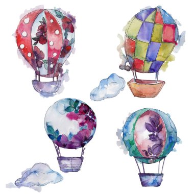 Sıcak hava balon arka plan fly hava taşıma illüstrasyon. İzole illüstrasyon öğesi.