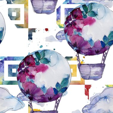 Sıcak hava balonları arka plan fly hava taşıma illüstrasyon. Sorunsuz arka plan deseni. Kumaş duvar kağıdı yazdırma doku.