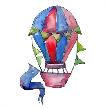 Mavi sıcak hava balon arka plan fly hava taşıma illüstrasyon. İzole illüstrasyon öğesi.