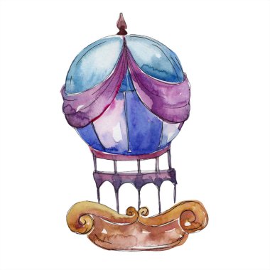 Mavi sıcak hava balon arka plan fly hava taşıma illüstrasyon. İzole illüstrasyon öğesi.