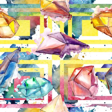 Renkli elmas taş takı mineral. Sorunsuz arka plan deseni. Kumaş duvar kağıdı yazdırma doku. Geometrik kuvars çokgen kristal taş mozaik şekil Ametist mücevher.