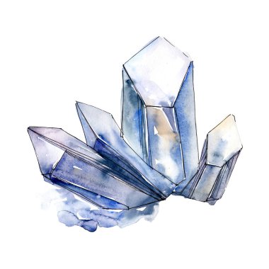 Mavi elmas taş takı mineral. İzole illüstrasyon öğesi. Geometrik kuvars çokgen kristal taş mozaik şekil Ametist mücevher.