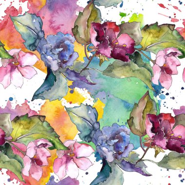 Renkli Gardenya çiçek. Sorunsuz arka plan deseni. Kumaş duvar kağıdı yazdırma doku. Arka plan, doku, sarıcı desen, çerçeve veya kenarlık için Aquarelle kır çiçeği.