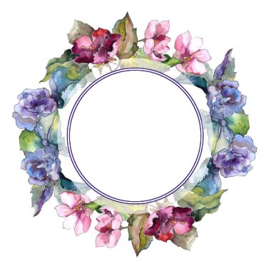 Renkli Gardenya çiçek. Botanik çiçek. Çerçeve kenarlığı süsleme Meydanı. Arka plan, doku, sarıcı desen, çerçeve veya kenarlık için Aquarelle kır çiçeği.