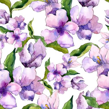 Mor ve mavi alstroemeria çiçekler. Sorunsuz arka plan deseni. Kumaş duvar kağıdı yazdırma doku. Arka plan, doku, sarıcı desen, çerçeve veya kenarlık için Aquarelle kır çiçeği.